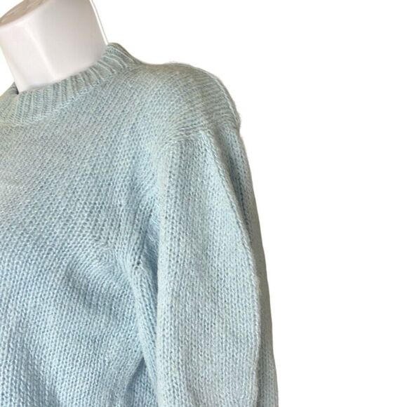 Tibi Blue Cropped Crewneck Sweater Alpaca Wool Blend Long Sleeve Soft XS Preppy - Picture 3 of 8